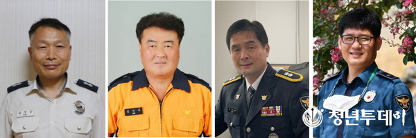 LG 의인상 수상자 4인(좌측 부터) 음정삼 소방경(55), 김진규 소방위(56), 최석용 경감(57), 최재근 경위(50).사진=LG