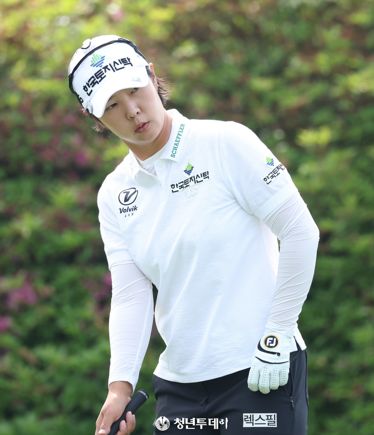 박지영이 14일 강원도 춘천에 위치한 라데나 골프클럽에서 펼쳐지는 2025시즌 KLPGA투어 ‘제17회 두산 매치플레이’10번 홀에서 티샷을 준비하고 있다.2025.05.14 [사진=춘천 김충구 기자]